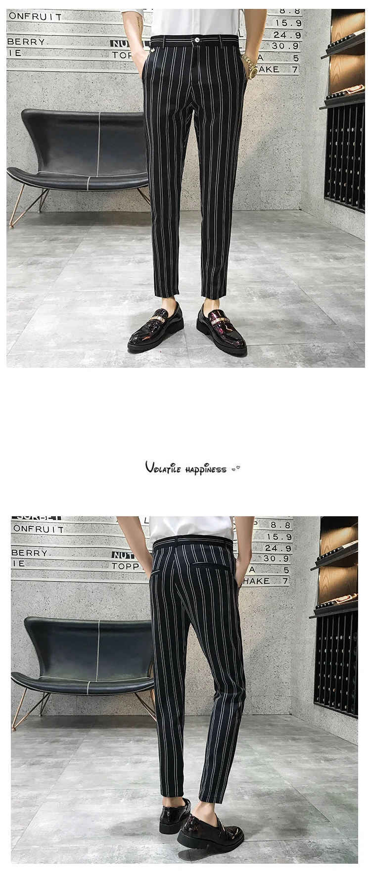 Autumn Stripe Men Dress Pants Black Green Mens Pants Fashions Streetwear Men Skinny Fit Men Trousers Pantalones Hombre