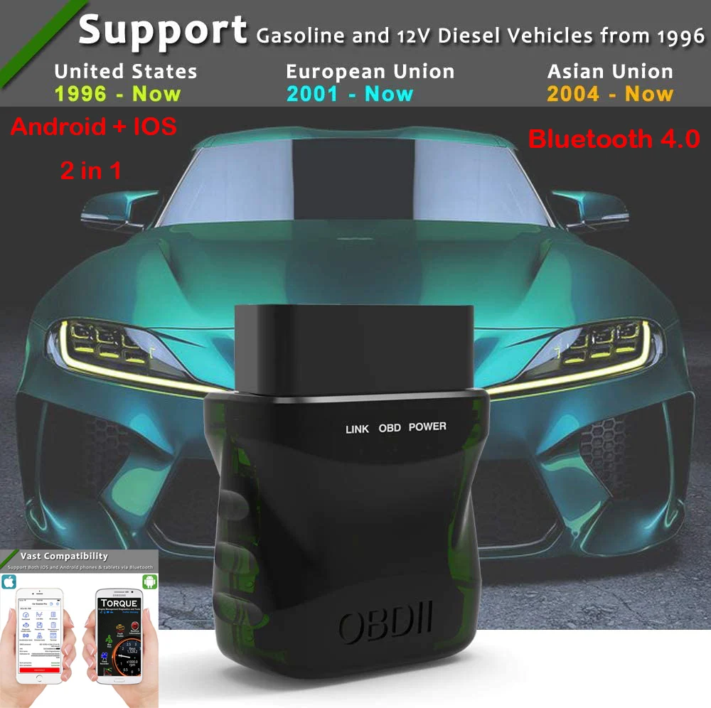 Super Mini ELM327 V2.1 Bluetooth-Compatible OBD2 Scanner ELM 327 V2.1 On Android IOS Car Diagnostic Tool OBD II Code Reader