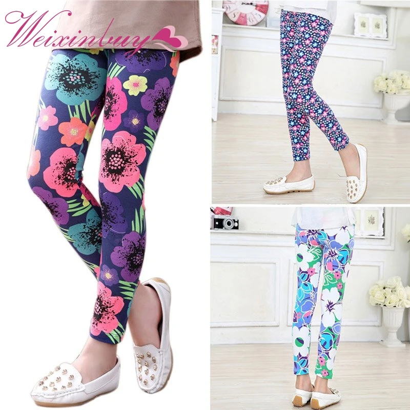 Children Kids Girls Leggings Pants Flower Floral Printed Elastic Long Trousers 2-14Years Old Kids Girl Leggings