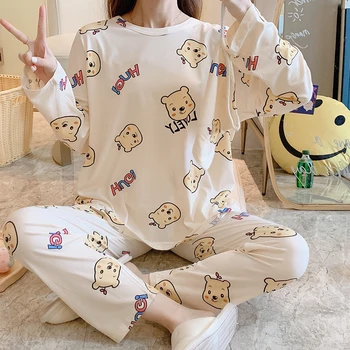 

Pyjama Women Clothes Summer Womens Pajamas Sets Long-sleeved Sleepwear Suits Girl Fashion Casual Outerwear Sleepwear Night Suit