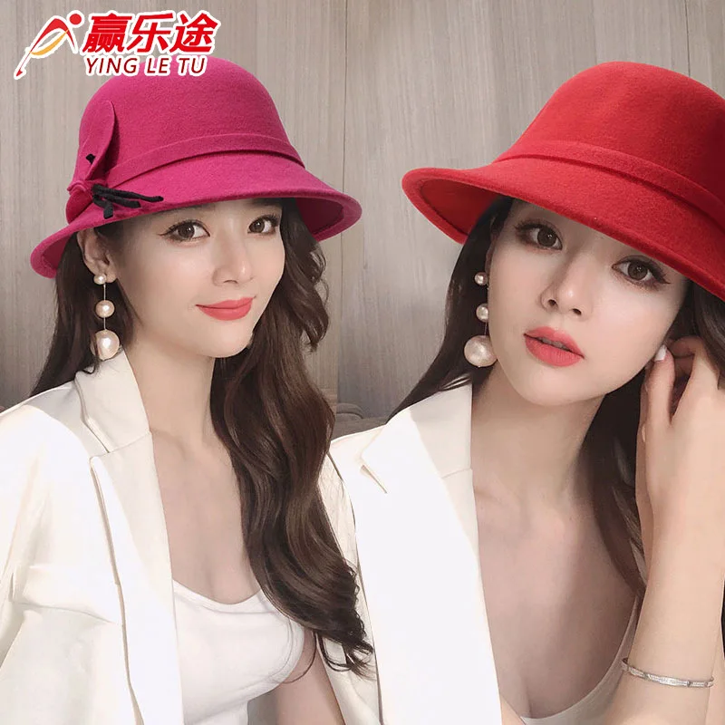 

New Style Women's Spring Bowler Hat Women's Fashion Korean-style Cool Wool-like Fabric Felt Hat Spring Jazz Debutante Warm Bucke