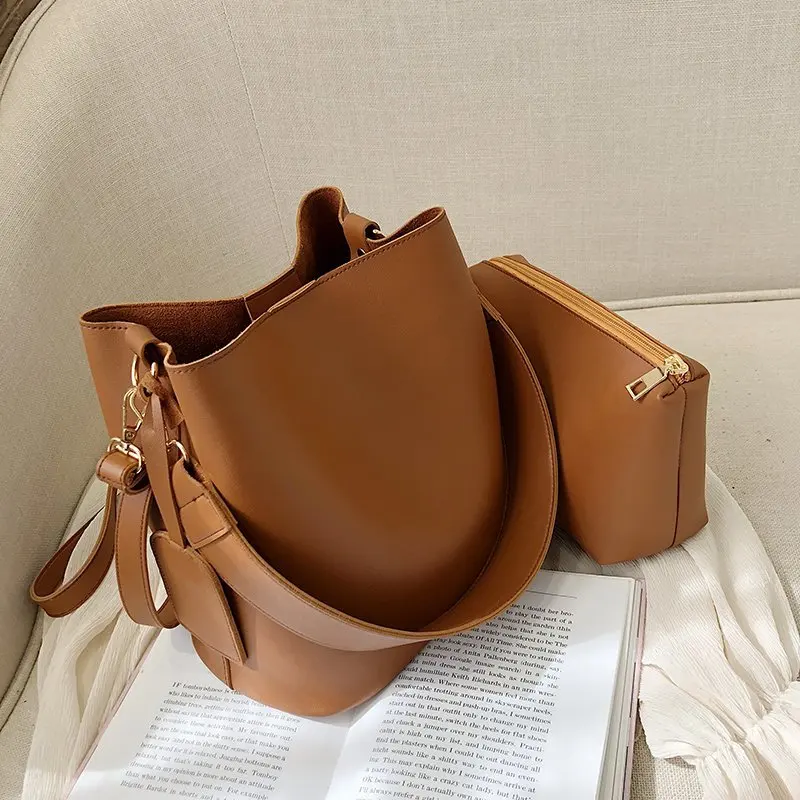 2pieceset Fashion Designer Pu Leather Womens Handbags Good Casual Ladies Tote Female Black Bucket Women Shoulder Crossbody Bag