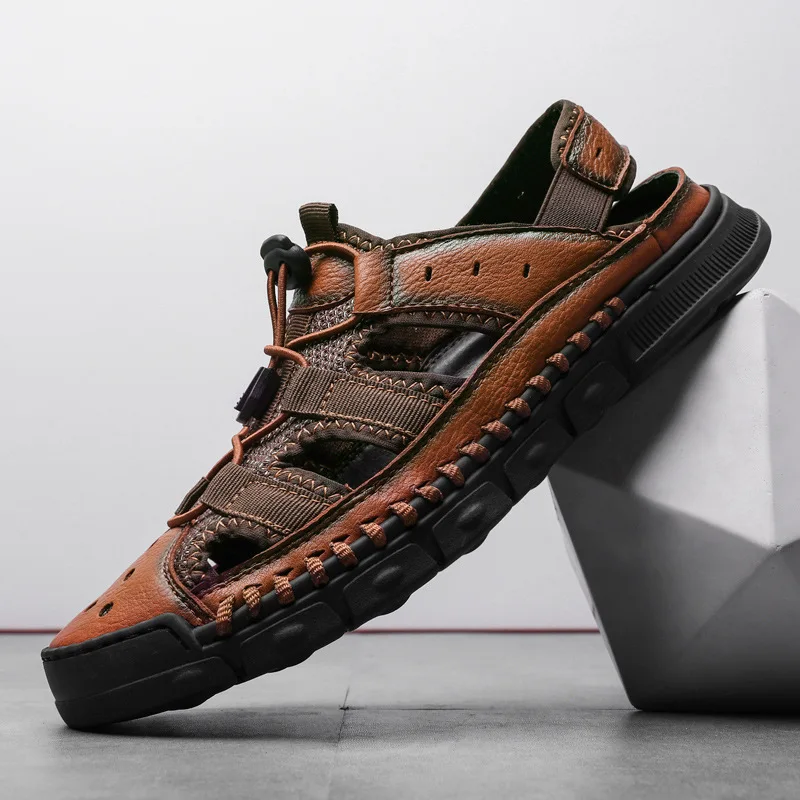 

2019 Summer New Style Casual Fashion Sandals Men Slippers Trend Large Size Really PU Leather Sandals Men's