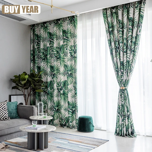  Cortinas hawaianas para cocina, árboles tropicales con  estampado de isla ventosa del océano, cortinas de café, gris y verde, juego  de cortinas de media ventana impresas para baño, bolsillo para barra