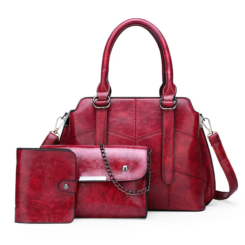 

Luxury Ladies Composite Bag 3 Piece Set Handbag Clutch Bag Wallet Retro Thread Wild Casual PU Leather Shoulder Diagonal Package