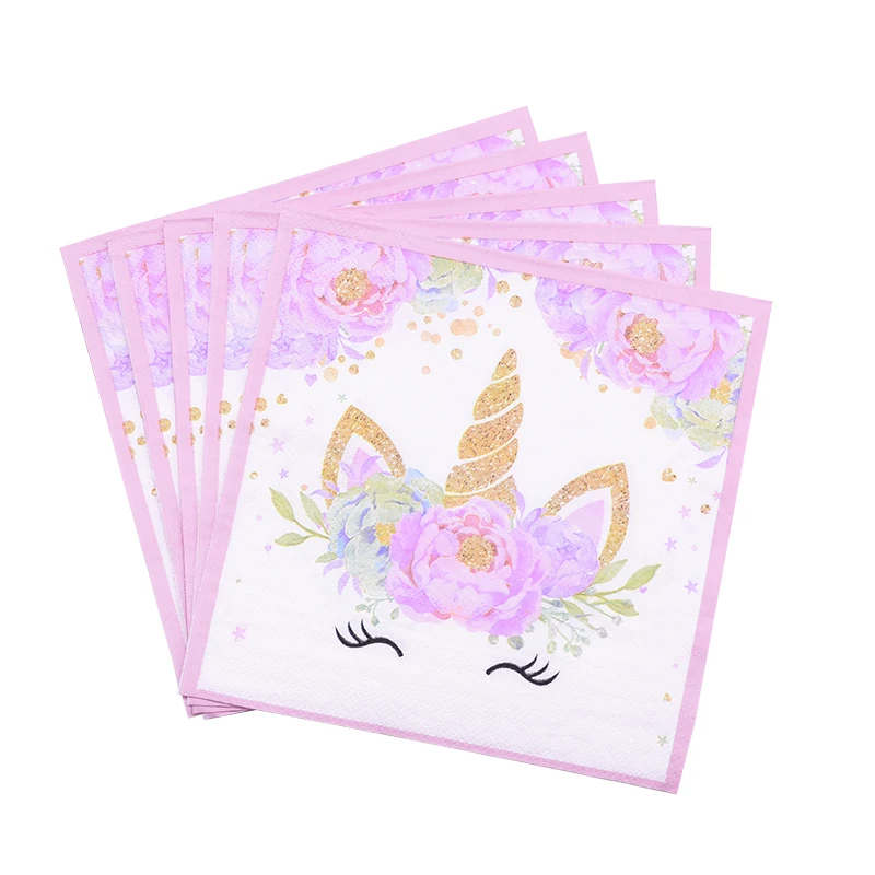 16pcs napkin Единорог вечерние комплект поставки одноразовые набор столовых приборов для детей День рождения розового и золотого цвета в форме единорога Бумага салфетка чашка плиты домашних животных - Цвет: 16pcs napkin