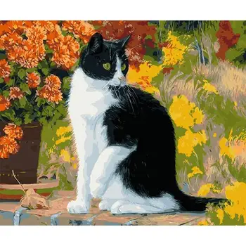 

Cat Black and White Color Diy Diamond Painting Cross Stitch Animal Crystal Rhinestones Diamond Sets Unfinish Decorative