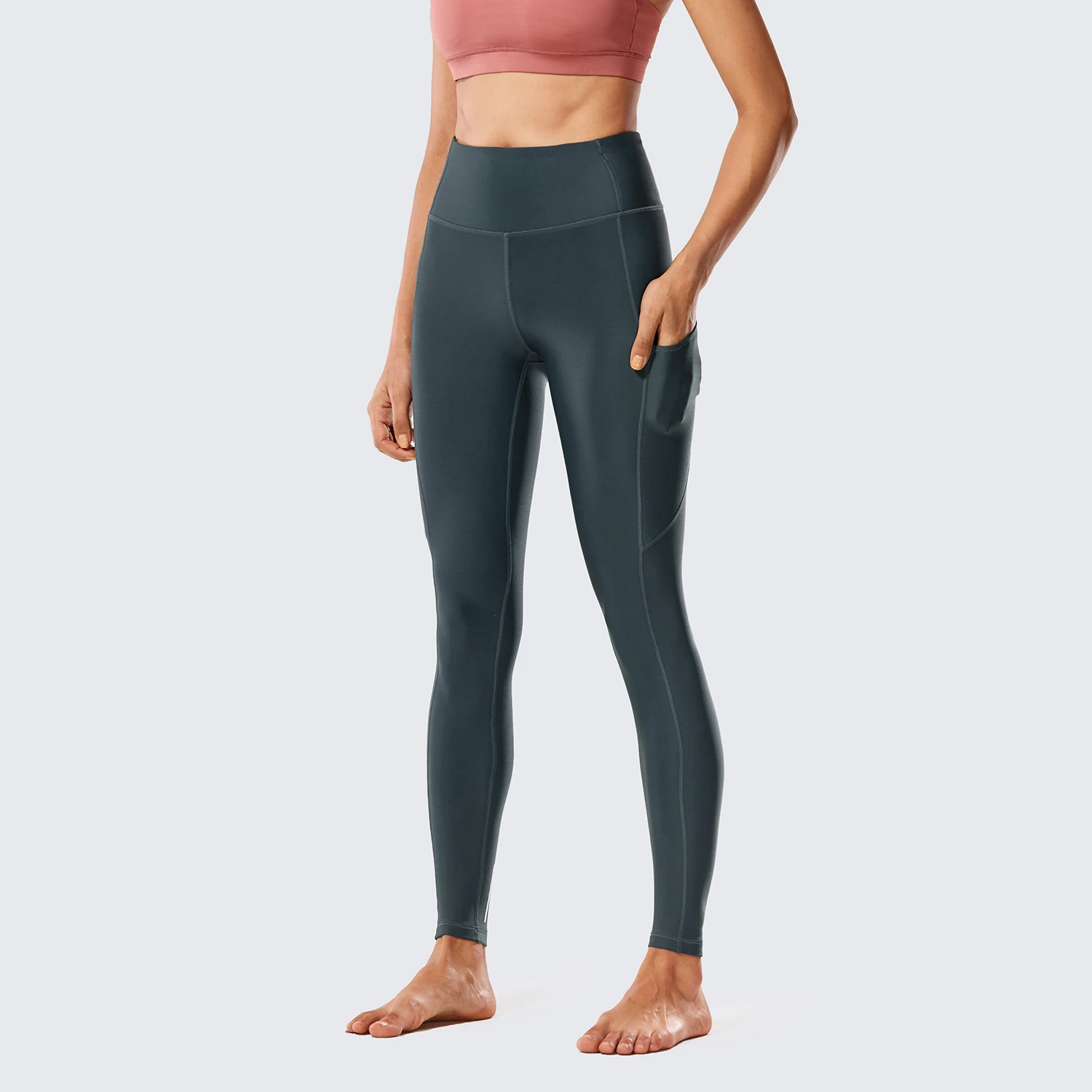 La Isla женские термостойкие флисовые леггинсы с высокой талией Зимние штаны для йоги с карманами-28 дюймов - Цвет: Melanite04