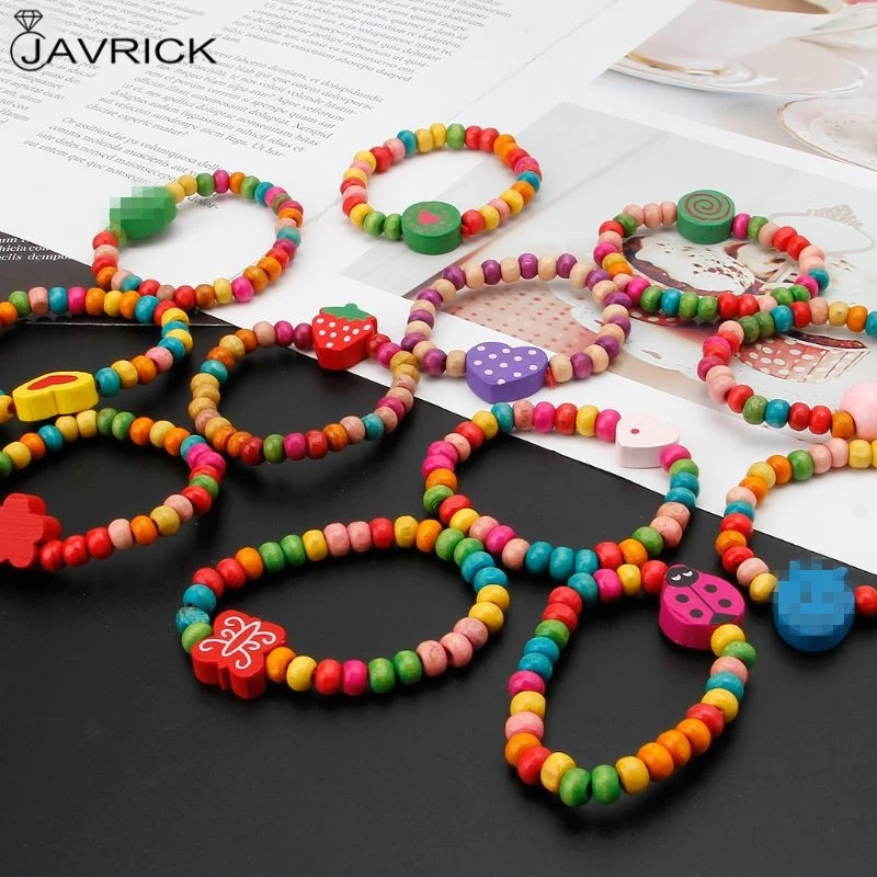 Colourful Wooden Bracelets 12Pcs/Set for Little Girls