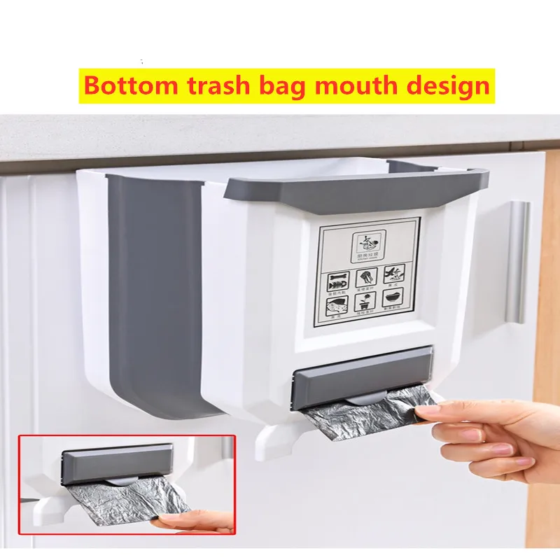 9L Folding Waste Bins Kitchen Garbage Bin Foldable Car Trash Can Wall Mounted Trashcan for Bathroom Toilet Waste Storage Bucket