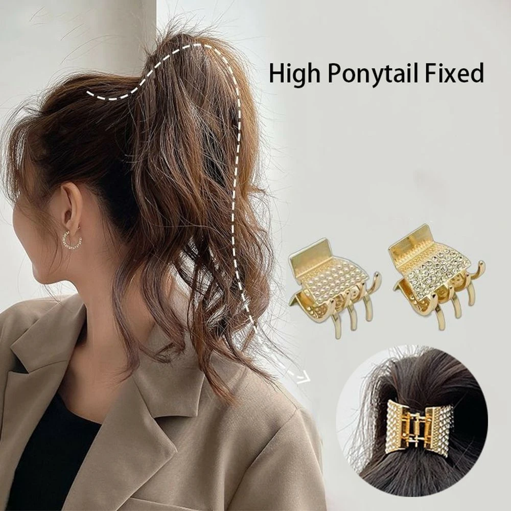 ladies headbands for short hair Simple Pearl Rhinestone Metal Hair Claw Clip Female Small Hairpin High Ponytail Holder Hair Clip Hair Accessories hair bow for ladies