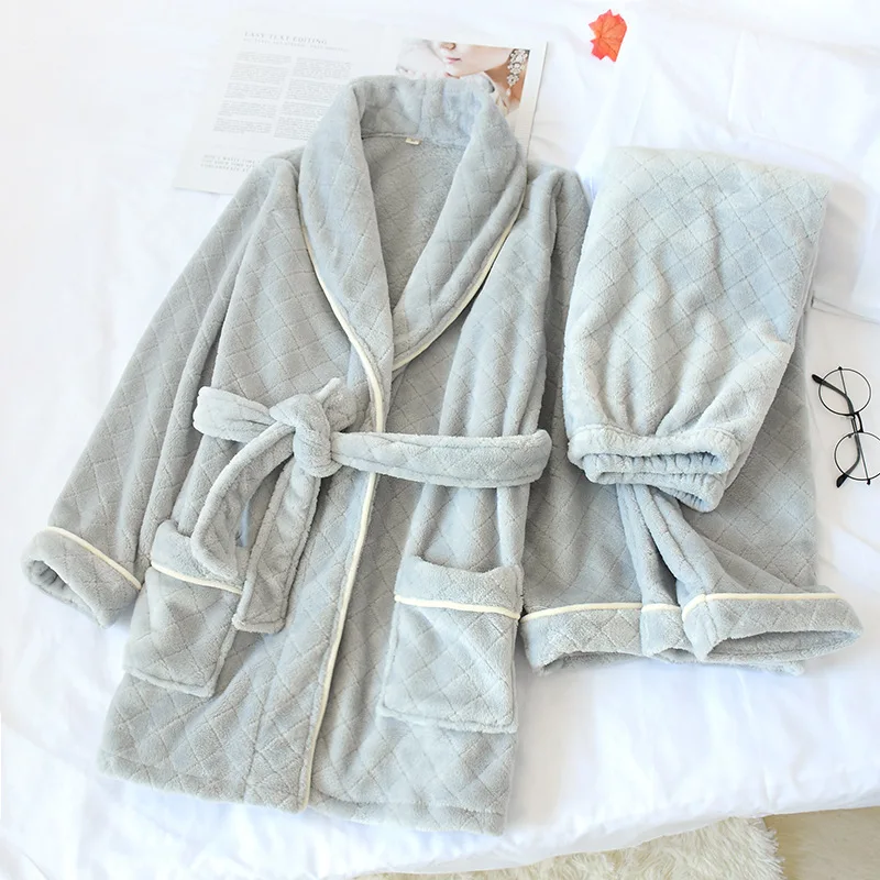 Gray Pijama Зимняя клетчатая Пижама Женское утепленное плотное Фланелевое флисовое пижамы наборы Пижама-кимоно Женская домашняя одежда Новинка - Цвет: Gray Pijama