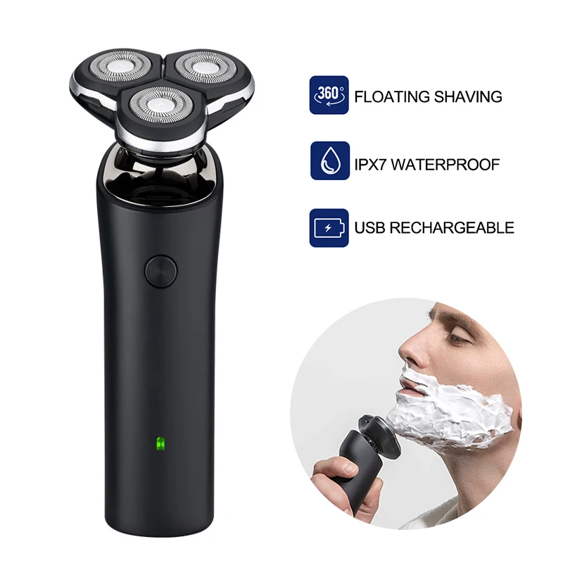 Baratos Afeitadora eléctrica S1 para hombres maquinilla de afeitar eléctrica rotativa 3D IPX7 a prueba de agua máquina de afeitar húmeda y seca tres cuchillas flotantes