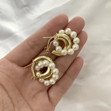 Двойные круглые жемчужные серьги для женщин, нишевый дизайн, серьги-гвоздики, женские качественные золотые серьги, Элегантные Простые Ювелирные изделия для ушей