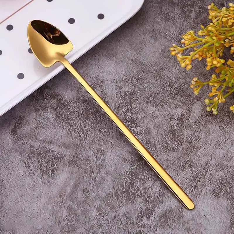 Stainless Steel Coffee& Tea Spoon With Long Handle Kitchen Colourful Coffee Scoops Mixing Spoons Ice Cream Dessert Tea Spoon