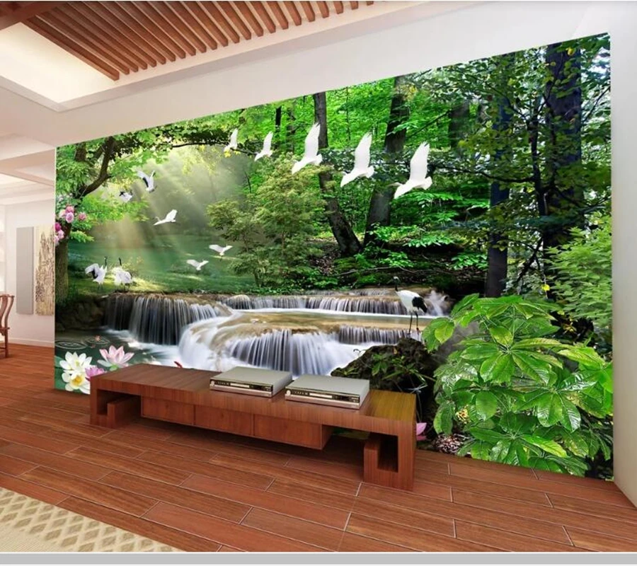 

Papel de parede Fantasy forest water waterfall flower landscape 3d wallpaper mural,living room bedroom wall papers home decor