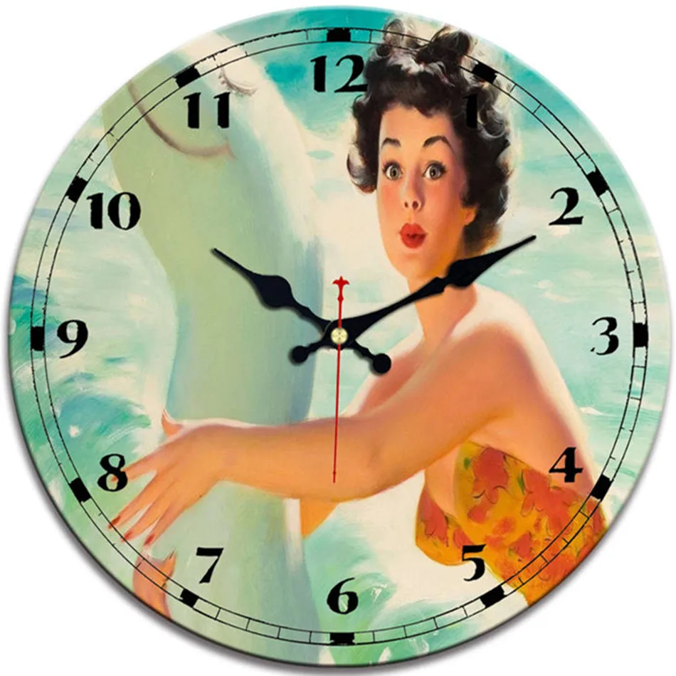 WONZOM Pretty Girl Silent Decorative Wooden Cardboard Wall Clocks For Living Room Clock Arabic numbers Art Decor | Дом и сад