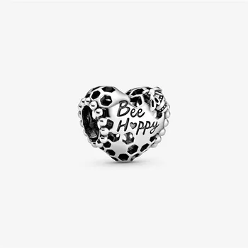 

Bee Happy Honeycomb Heart Beads for Jewelry Making 925 Sterling Silver Beads Fit Charm Bracelet DIY Kralen 2020 Spring Jewellery