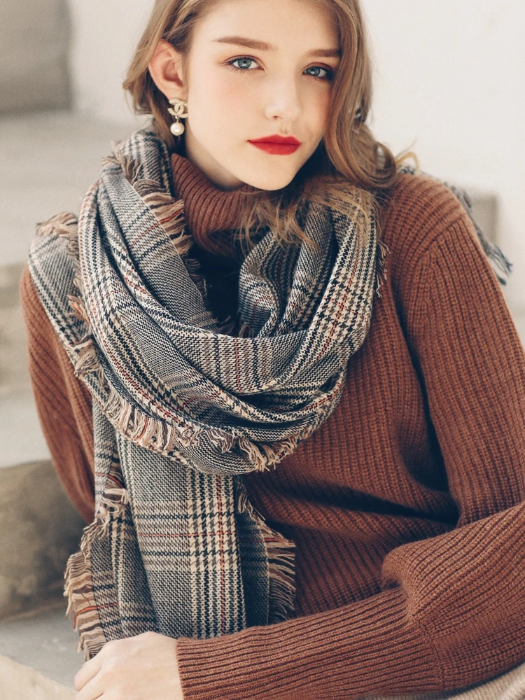 Designer Plaid Women Scarf Wool Houndstooth Warm Lambwool Autumn Winter Scarves shawls luxury brand neck bandana pashmina Warps