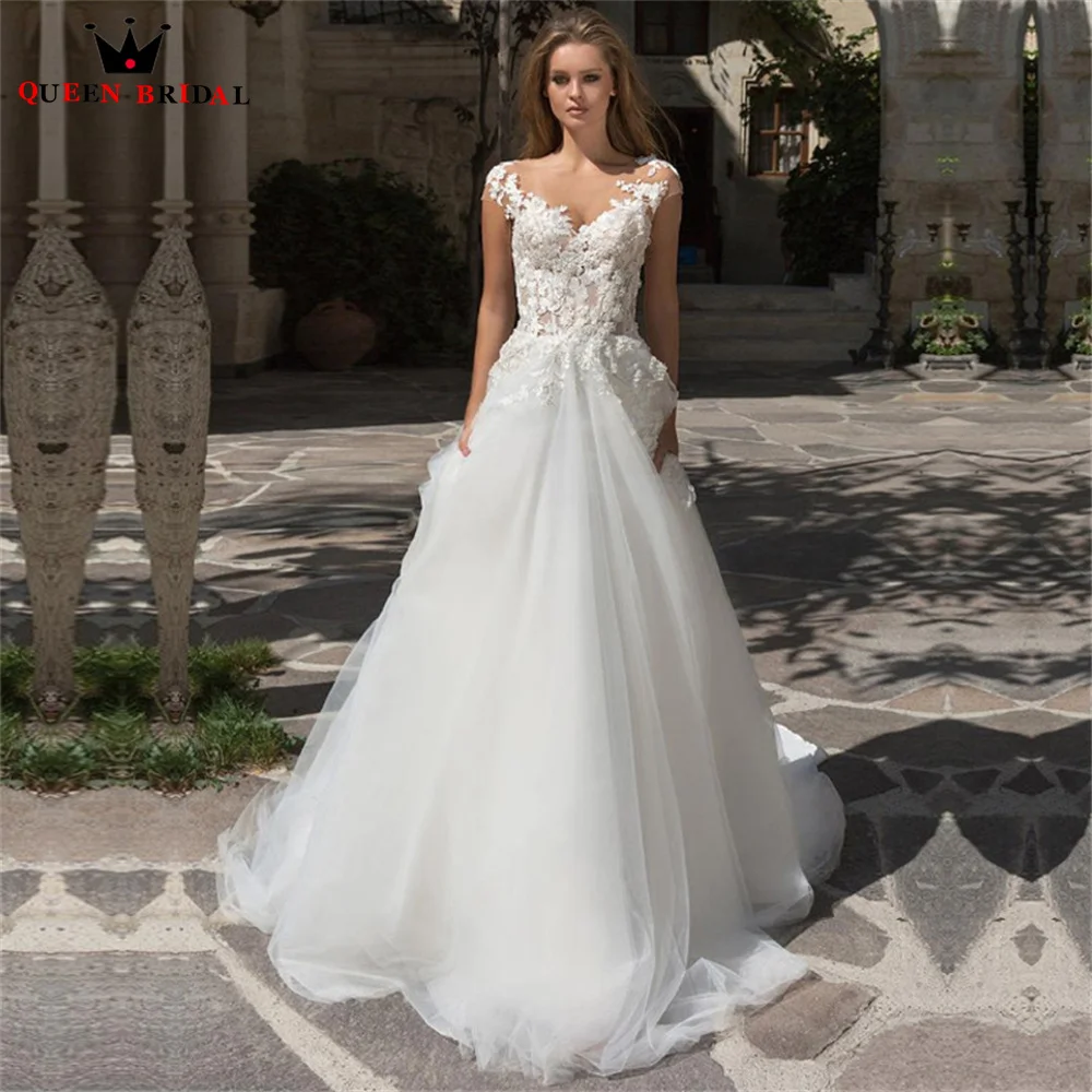 

A-line Wedding Dresses Floor Length Tulle Lace Appliques Beaded Luxury Bridal Gown 2023 New Design Custom Made DS61
