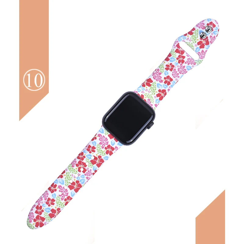 Цветочные полосы для Apple watch Series 5 4 3 2 1 40 мм 44 мм, силиконовый ремешок с принтом для iWatch Series 5 4 3 2 1 38 мм 42 мм - Цвет ремешка: Color 10