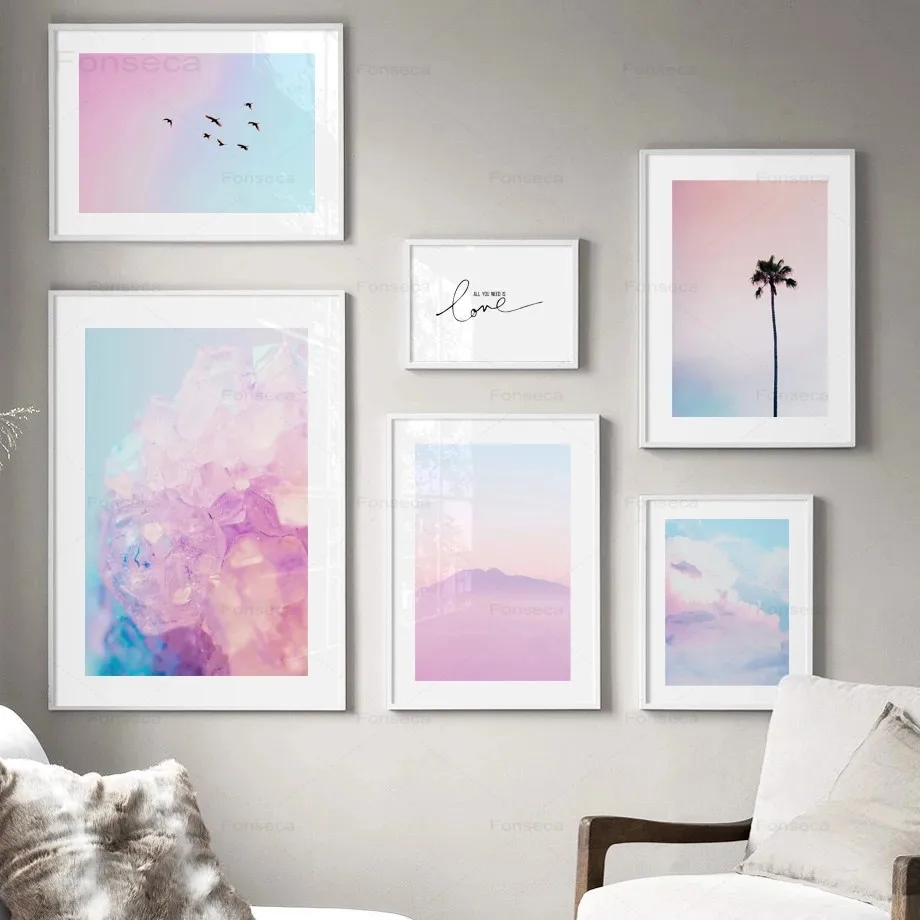 

Pink Sky Cloud Coconut Tree Crystal Quotecanvas Painting Nordic Posters and Prints Wall Art Pictures for Living Room Decoration