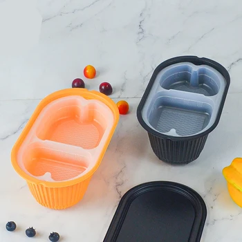 

Disposable Plastic Containers for Food Double Layer Disposable Containers Yellow Black Microwavable High Capacity Lunch box