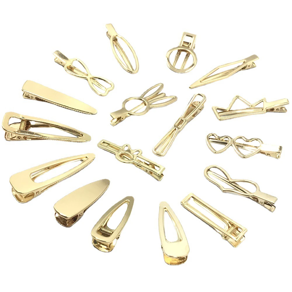 100pcs Heart Crown Hair Clip Rabbit Barrettes Wholesale Gold Prong Aligator Clip Claw Girls Hairpin DIY Crafts Hair Accessories