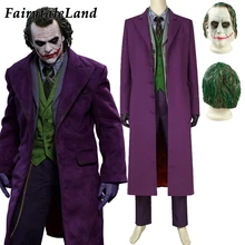 Бэтмен Джокер из "Темного рыцаря" костюм для взрослых на Хэллоуин мужские костюмы необычный наряд Джокера Маска юмора костюм клоун для косплея пальто