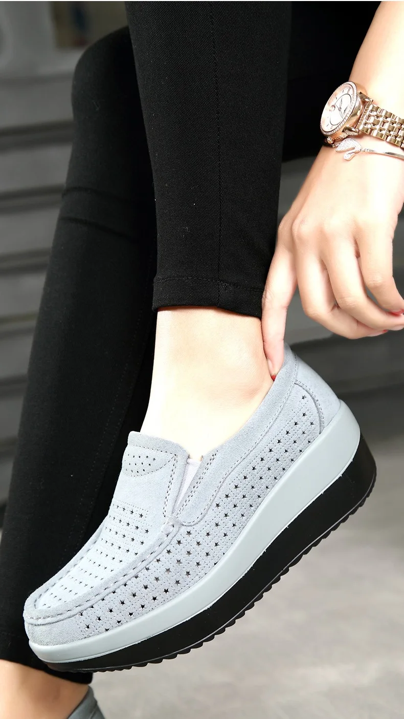 563ji Women Flat Platform Loafers Ladies Elegant Suede Leather Moccasins Shoes Woman Slip On Moccasin Women's blue Casual Shoes