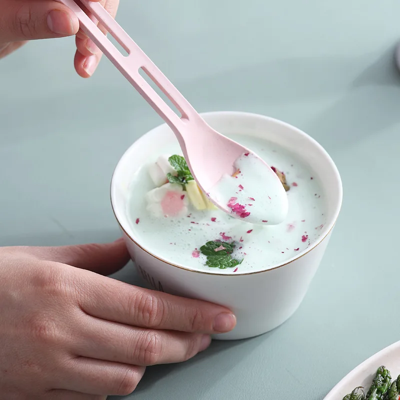 3pcs/set 3 in 1 Travel Portable Cutlery Set Japan Style Wheat Straw Knife Fork Spoon Student Dinnerware Sets Kitchen Tableware_voghion.com