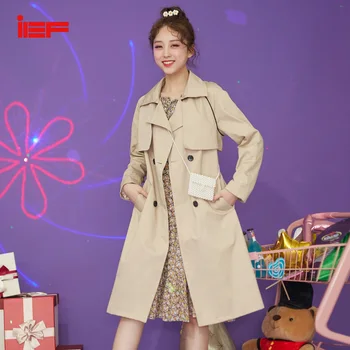 

IEF Spring Mid Long Style Female Coat Pure Color Loose Fashion Casual Double Breasted Long Sleeves 0N11A-D15524-