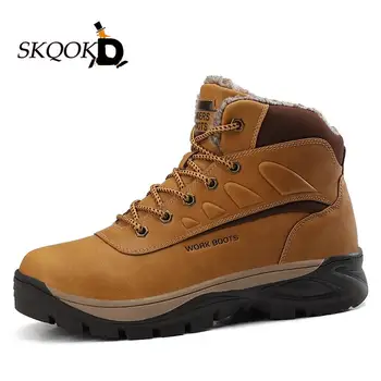 

Men Work Boots 2020 Winter Shoes Men High Top Buty Meskie with Warm Plush Waterproof Cow Leather Outdoor Ankle Bota Masculina