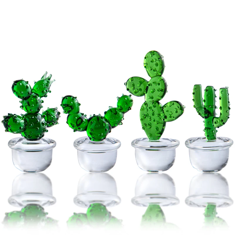 4pcs Handmade Glass Cactus Figurines Ornaments Mini Miniature Vehicle  Ornament