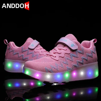 

Size 27-43 Children Shoes with Wheels Girls USB Charge Luminous Sneakers Boys Led Light Up Shoes Child Glowing Wheels Sneakers