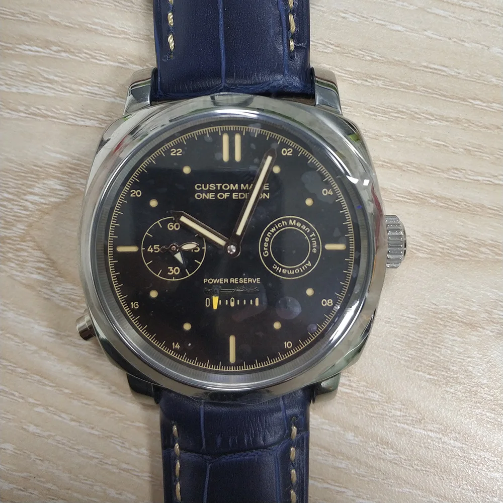 

automatic movement men watch 44mm silver 316L glass black dial stainless steel case high mineral