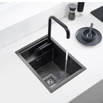 

Hidden black kitchen sink Single bowl rectangular bar sink stainless steel kitchen sink balcony sink concealed kitchen basin