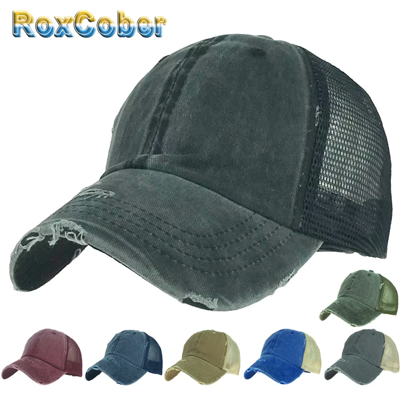 [RoxCober], бейсбольная кепка, Модная хлопковая кепка с эффектом потертости, Кепка для папы, сетчатая Кепка для водителя грузовика, летняя кепка, шапки в стиле хип-хоп