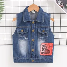 Детский осенний джинсовый жилет с героями мультфильмов; Новинка года; Детский Повседневный жилет; Кардиган для мужчин и женщин; детский жилет в Корейском стиле