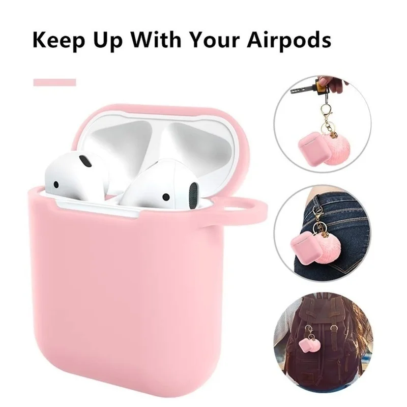

3Pcs/Set Airpods Case-Drop Proof Air PodsColorful Protective Case Cover Silicone Skin Cute Fur Ball Airpods Keychain Accessories