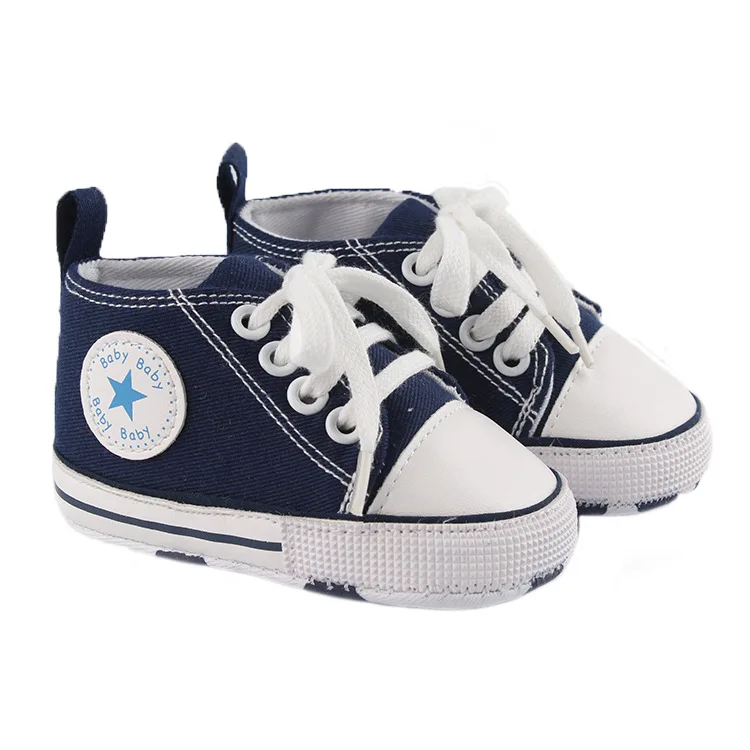 dark blue Новые парусиновые классические спортивные кроссовки для новорожденных мальчиков и девочек; обувь для первых шагов; обувь для малышей с мягкой нескользящей подошвой; детская обувь - Цвет: dark blue