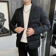 

Brand Clothing Men Winter Pure Color Korean Fashion Suit Collar Thickened Warm Cotton Coat/Male Slim Fit Jackets Leisure Parker
