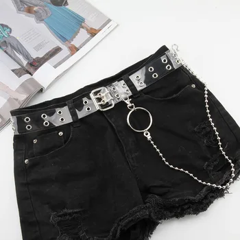 

Women Belts Luxury Brand PVC Punk With Chain Transparent Wide Strap Jeans Trouser Female Fashion Waistband 2020