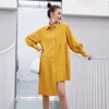 TWOTWINSTYLE-vestido asimétrico de manga larga para mujer, Casual plisado, cuello de solapa, linterna, dobladillo, moda 2022 ► Foto 2/6