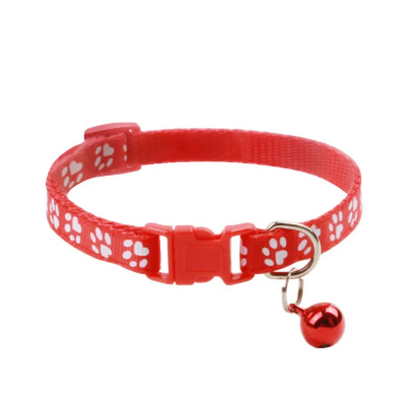 Pet Cat Collar Adjustable Nylon Ribbon Collar Cute Paw Print Cat Bell Collar cats Dog Neck Strap cat Supplies Collar