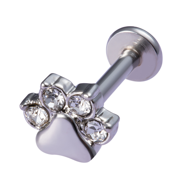 Paw Labret Monroe Lip Ring Bar Stud Zircon Internally Threaded 16G Tragus Helix Ear Cartilage Piercing Earring Body Jewelry