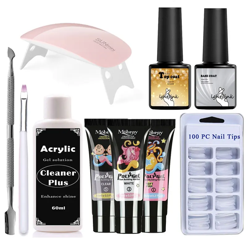 

Poly Gel Set Nails Acryl Builder Gel Kit Nail Polygel Kits Quick Building Primer Top Coat Extension Gel UV Lacquer Brush Tips