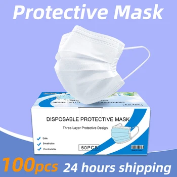 

100pcs Filter Protective Mask Quality 3 layer Disposable Anti Droplets Dust Breathable Mask Safety Mouth Face Masks respirator