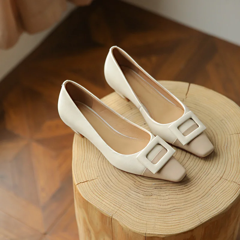 

Osunlina Lady Pumps 3.5cm Comfortable Low Heel Genuine Leather Pumps Slip On Square Toe Handmade Simple Woman Shoes 2022 New