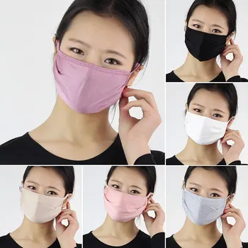 

Unisex Sunscreen Silk Masks Windproof Mouth Face Masks Solid Color Repeatable covers mouth mask White washable reusable mask